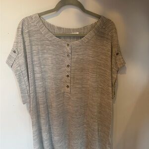 Striped Short-Sleeve Henley Top - Black & White